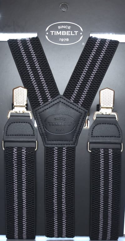 Timbelt Bretels Streep Zwart/grijs - 4 Clips - Extra stevige Klem Clip - Elastische Bretels