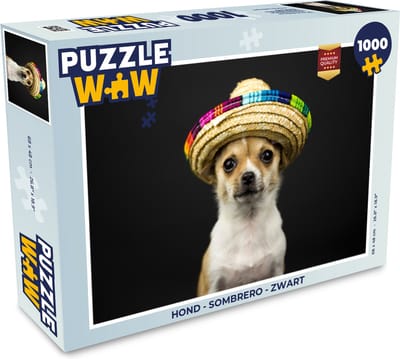 Puzzel Hond - Sombrero - Zwart - Legpuzzel - Puzzel 1000 stukjes volwassenen