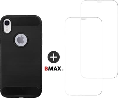 BMAX Telefoonhoesje geschikt voor iPhone XR - Carbon softcase hoesje zwart - Met 2 screenprotectors
