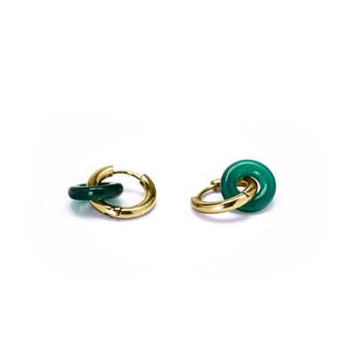Di Lusso oorringen stainless steel met gouden plating voorzien van agaatdonuts groen