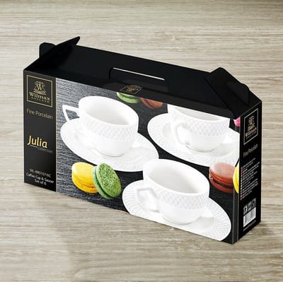 Wilmax Kop & Schotel 90 ml Wit Porselein Set van 6