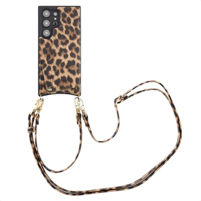 Selencia Hoesje - Geschikt voor Samsung Galaxy S24 Ultra - Backcover met koord en pashouder - Leopard