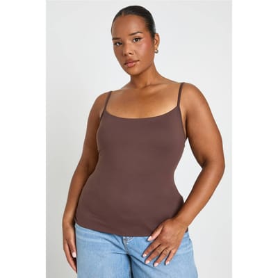 boohoo Dames Plus Second Skin Hemdje Met Bandjes En Vierkante Hals | Chocoladebruin | Maat: 44