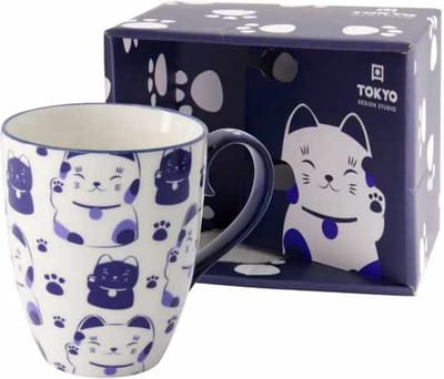 Tokyo Design Studio – Kawaii Maneko Mok – Blauw/Zwart – 340 ml – Geschenkdoos