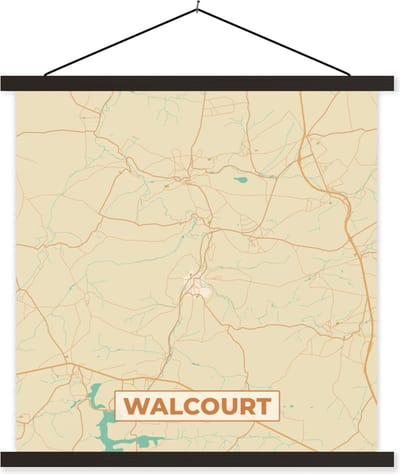 Posterhanger incl. Poster 60x60 cm - Schoolplaat - Walcourt - Plattegrond - Stadskaart - Kaart - België - Textielposter - Zwarte latten - Stadskaart