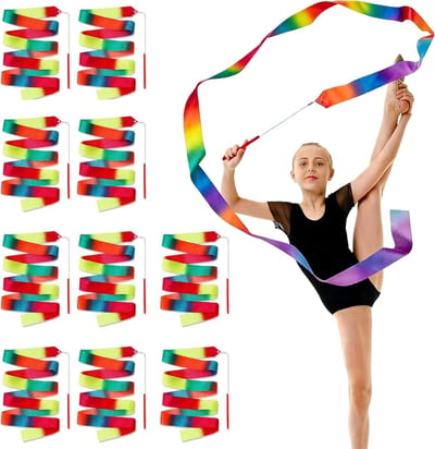 Set van 10 Multicolore Gymnastiekbanden voor Kinderen en Meisjes, Geschikt voor Dans, Ritmische Gymnastiek en Talentenshow (2 Meter)