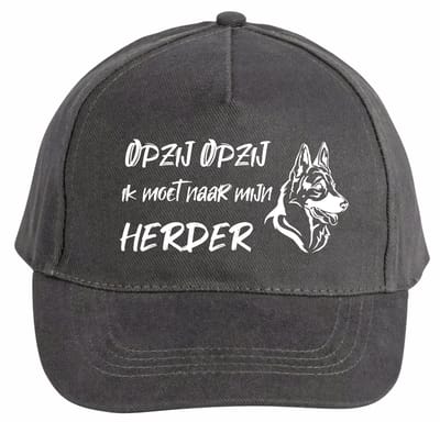 Mijncadeautje - 5 panel - Cap - Verstelbaar - Pet van 100% dik geborsteld katoen- unisex - opdruk wit - Opzij Opzij naar mijn Herder - chique grijs