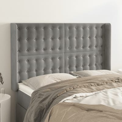 vidaXL - Hoofdbord - met - randen - 147x16x118/128 - cm - fluweel - lichtgrijs