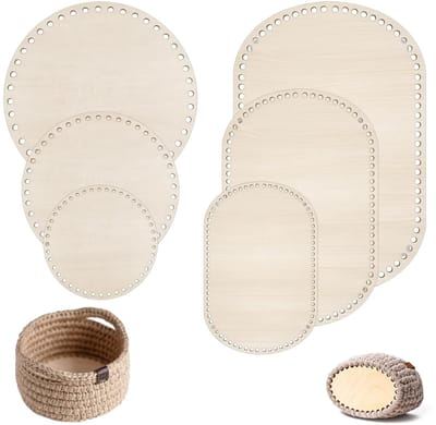 Dailygoods- Haken Set 6 Stuks - Houten Manden- en Tassenbodems - 5 Maten (10/15/20/25/30 cm) - Rond/Ovaal - Stevig Hout - Handwerken Accessoires - Handwerk