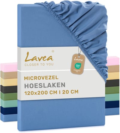 Lavea® Hoeslaken 120x200 cm – zachte en ademende microvezel – voor matrassen tot 20 cm – met elastiek rondom – oeko-tex gecertificeerd – Lichtblauw