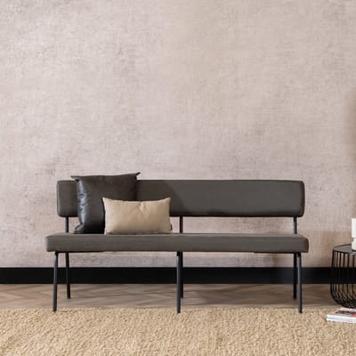 Bronx71® Industriële eetkamerbank Espen antraciet eco-leer 160 cm - eettafelbank - eetbank