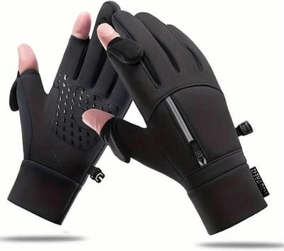Chibaa - Winter Sport Handschoenen met Ritszak - Antislip - Vingertoppen - Touchscreen - Fietsen - Outdoor - Sporten - Water & Wind Dicht - Zwart - Large