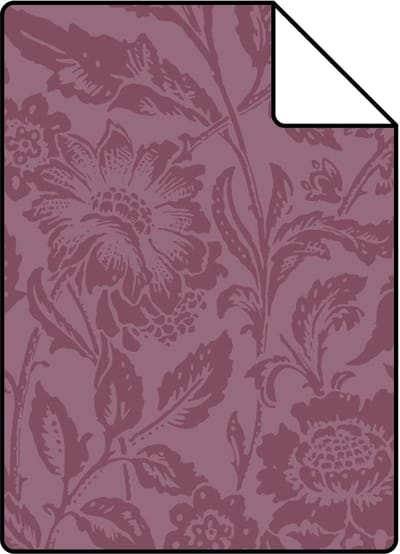 Proefstaal ESTAhome behang vintage bloemen aubergine paars - 26.5 x 21 cm - 131683-S