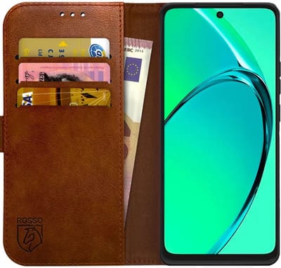Rosso Element Geschikt voor Oppo A60 5G / A40 / A40m | Wallet Book Case | Portemonnee Hoesje | 3 Pasjes | Magneetsluiting | Stand Functie | Bruin