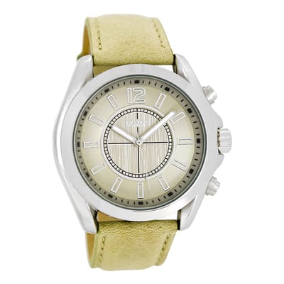 OOZOO Timepieces - Zilverkleurige horloge met zand leren band - C6245