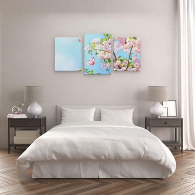 Artaza Canvas Schilderij Drieluik Twee Roze Vlinders Bij Roze Bloesem Bloemen - 120x60 - Foto Op Canvas - Canvas Print