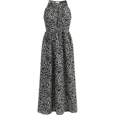 Faina Maxi-jurk met luipaardprint Dames Grijze Leeuw
