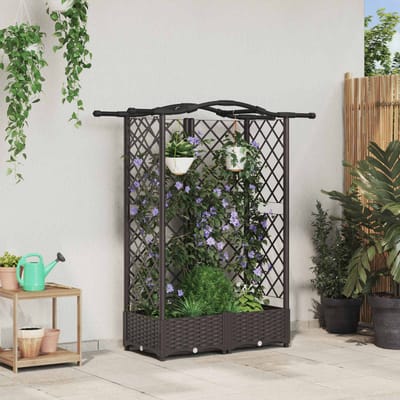 vidaXL Verhoogd Bed met Trellis en Dak Bruin 124 x 40 x 123 cm PP