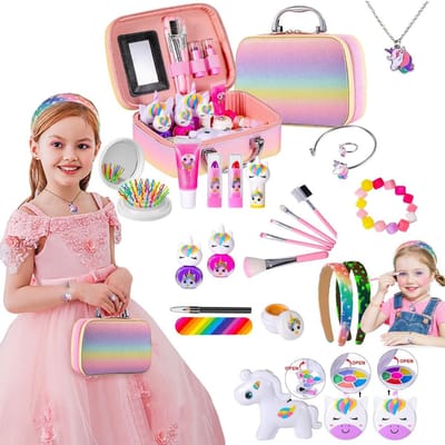MKSS® Make up Koffer Meisjes - Kinder Speelkoffer met Inhoud - Make upset voor Kinderen - Roze Regenboog - Voor jouw Prinsesje