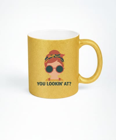 Gouden Mok met Zonnebril Dame - "You Lookin' At?" | Koffiemok Cadeau Idee