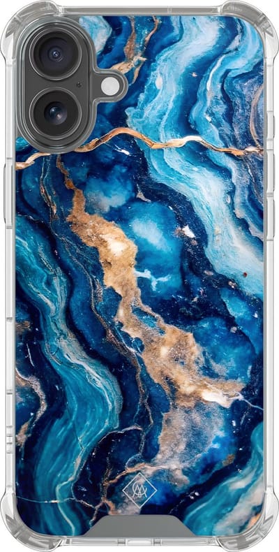 Casimoda® hoesje - Geschikt voor iPhone 16 - Ocean Marble - Shockproof case - Extra sterk - Siliconen/TPU - Blauw, Transparant