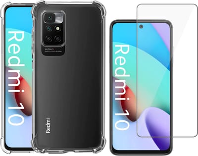Hoesje geschikt voor Xiaomi Redmi 10 - Anti Shock Proof Siliconen Back Cover Case Hoes Transparant - Tempered Glass Screenprotector