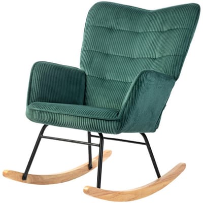 Schommelstoel, stoel, leesstoel, gestoffeerde zitting, armstoel, lounge stoel, relaxstoel, geschikt voor de woonkamer, slaapkamer, balkon, 71 x 98 x 101 cm, groen, hout