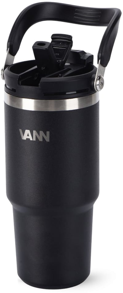 VANN® RVS Tumbler met ingebouwd rietje – Flip & Sip – Isolerende Drinkbeker met rietje en deksel – 24 uur ijsblokjes – Flow Tumbler – Black