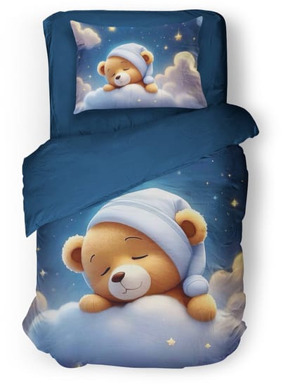 Eleganzzz Kinder Dekbedovertrek Snuggle Bear - Teddybeer Dekbedovertrek - Blue - 140x200/220cm - Dekbedovertrek Kinderen - Micropercal - Eenpersoons