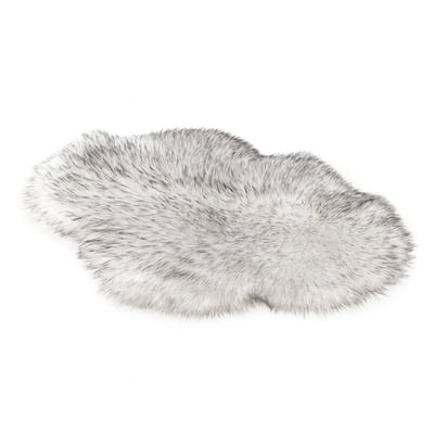 Vloerkleed - Tapijt - Nep schapenvacht - Hoogpolig vloerkleed - Zacht kleed - Imitatiebont - Pluizig tapijt - Modern interieurkleed - Slaapkamerkleed - Kinderkamer tapijt - Decoratief vloerkleed - 60 x 90 cm - Grijs wit - Comfortabel en warm