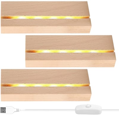 Dailygoods - Led-displaybasis - Houten sokkel - Elegante afwerking - Warmwit - USB voeding - Geschikt voor acrylplaat - 3 stuks