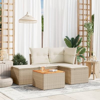 vidaXL - 5-delige - Loungeset - met - kussens - poly - rattan - beige