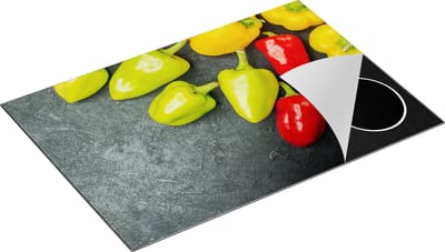 Chefcare Inductie Beschermer Paprika's op Zwarte Marmer - 75x50 cm - Afdekplaat Inductie - Kookplaat Beschermer - Inductie Mat