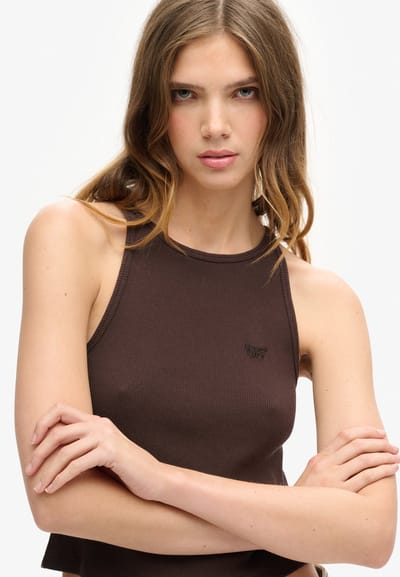 Superdry Essential Logo Racer Mouwloos T-shirt Bruin L-XL Vrouw