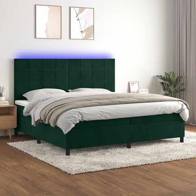 vidaXL - Boxspring - met - matras - en - LED - fluweel - donkergroen - 200x200 - cm