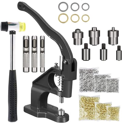 Drukknooppersmachineset - Oogjespersmachine - met 1500 Oogjes (Binnendiameter 6 mm, 10 mm, 12 mm) - Zwart