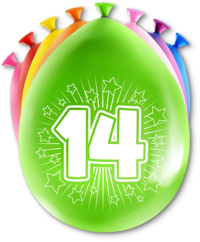 LUQ – Latex Ballonnen Happy Party 14 Jaar – 8 Stuks – Veelkleurig – Verjaardag Decor – Feest Versiering – Helium Ready