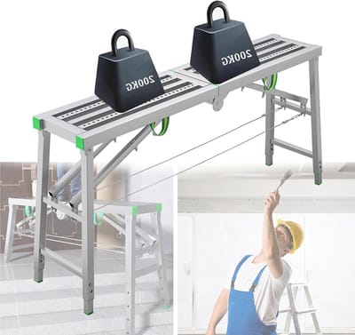 Inklapbaar steiger - Werkplatform ladder - Kluswerkzaamheden uitvoeren - 5-traps hoogteverstelling - 200 x 30 cm - Metaal