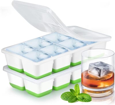 Ijsblokjesvorm met Deksel, JRISBO 2 Stuks Ijsklontjes Vorm Siliconen Ijsvormen BPA-vrij en Stapelbare, Ice Cube Tray Ijsblokjesmaker voor Cocktail Whisky Bier Babyvoedsel (Groente)
