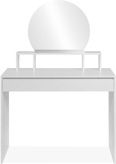 CALICOSY - Kaptafel met 1 afgeronde spiegel, 3 bovenste vakken en 1 grote lade, 100 cm – IMAGE