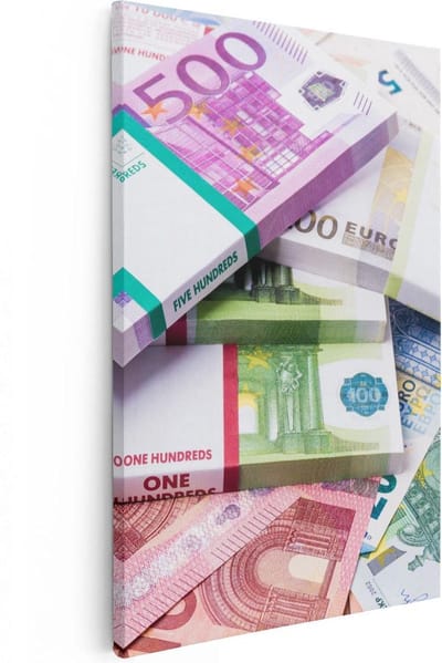 Artaza Canvas Schilderij Eurobiljetten - 20x30 cm - Klein - Wanddecoratie Geld - Muurdecoratie Stilleven - Kamer Accessoires Decoratie
