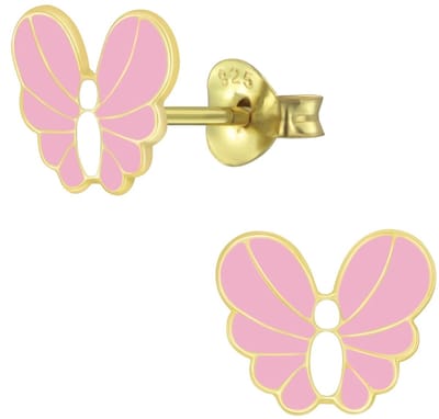 Joy|S - Zilveren vlinder oorbellen - 8 x 7 mm - roze - gold plated