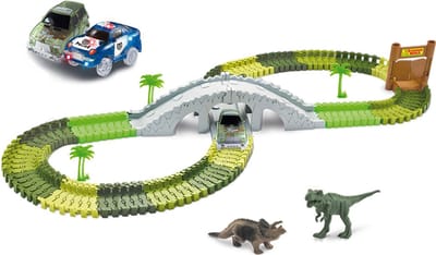 Amewi Magic Traxx Dinopark Racebaan Set - 374-delig met brug - Vanaf 6 jaar