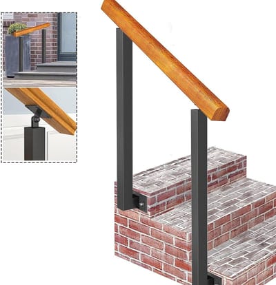 Buiten Houten Trapleuning met Smeedijzeren Balusters - Verstelbaar en Weerbestendig