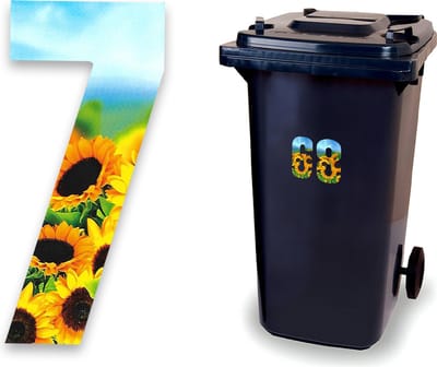 Huisnummer kliko sticker - Nummer 7 - Zonnebloem - container sticker - afvalbak nummer - vuilnisbak - brievenbus - CoverArt