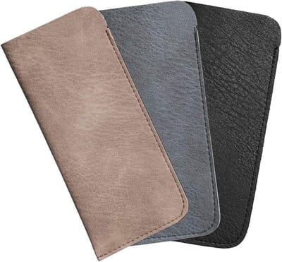 3 Stuks - Brillenkokers - Stijlvolle brillenkoker - Zachte leesbrillentas - Draagbare unisex brillenkoker - Zonnebrillentas - Zachte leren brillenzakjes - Zwart, Blauwgrijs, Bruin - 15.3*7*3cm - Kunstleer - Draagbaar Brillendoos