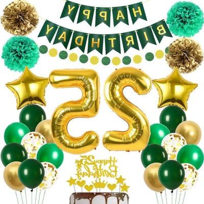 Feestelijke Groene en Gouden Ballonnen voor 25e Verjaardag - Decoratie voor Mannen en Vrouwen - 25 Jaar Feestartikelen en Versiering