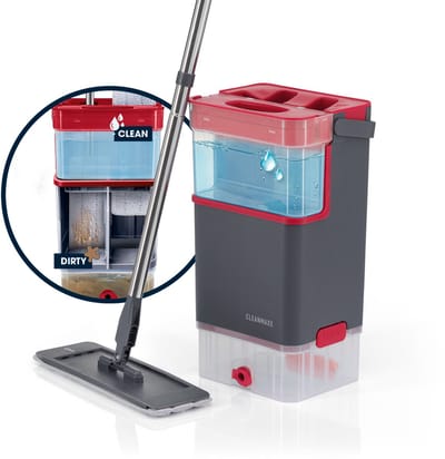 CLEANmaxx Comfort mop DuoTank - vloerwisser met afneembare tanks, dweil met 100% hygiënisch gescheiden vers en vuil water | Wash- & Dry-zones | 132 cm steel | incl. 2 microvezeldoeken