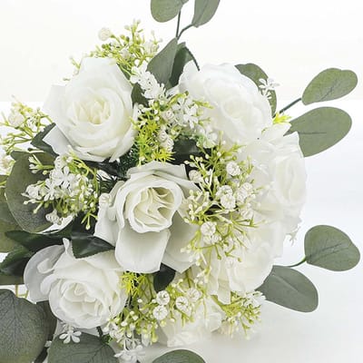 Bruidsboeket Decoratie - Feestelijke Bloemen - Bruiloft Versiering - Duurzaam Kant Satijn - 27x30x7 cm