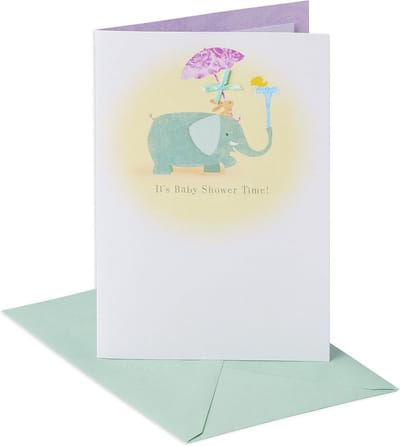Lieve Wenskaart Babyshower Olifant Blauw Met Lint